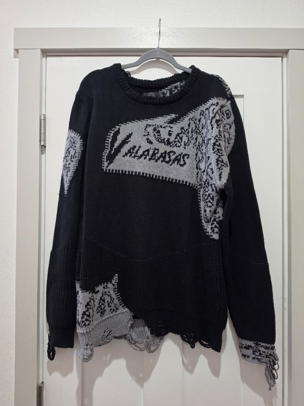 VALABASAS Heavyweight Cotton Distressed Streetwear Crewneck Sweater L Destroyed